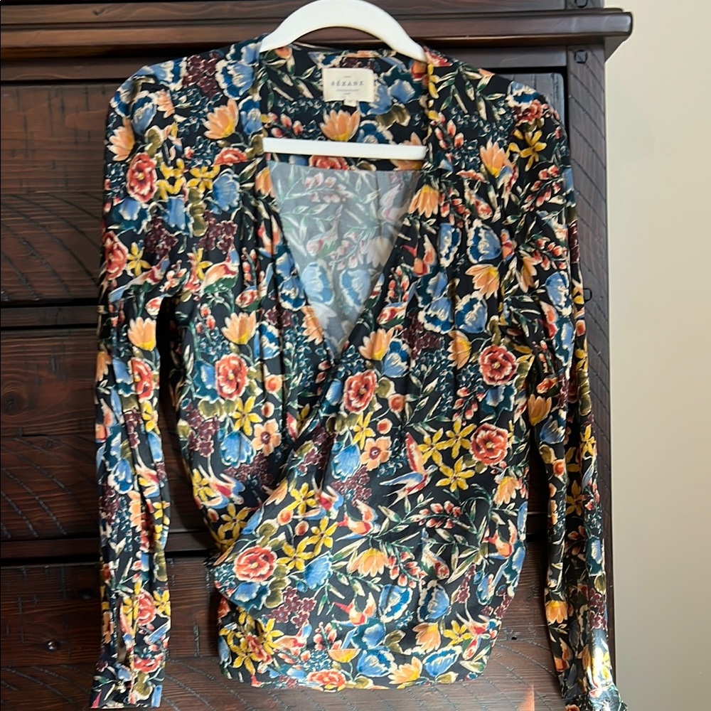 Sézane Floral Wrap Top - EUC